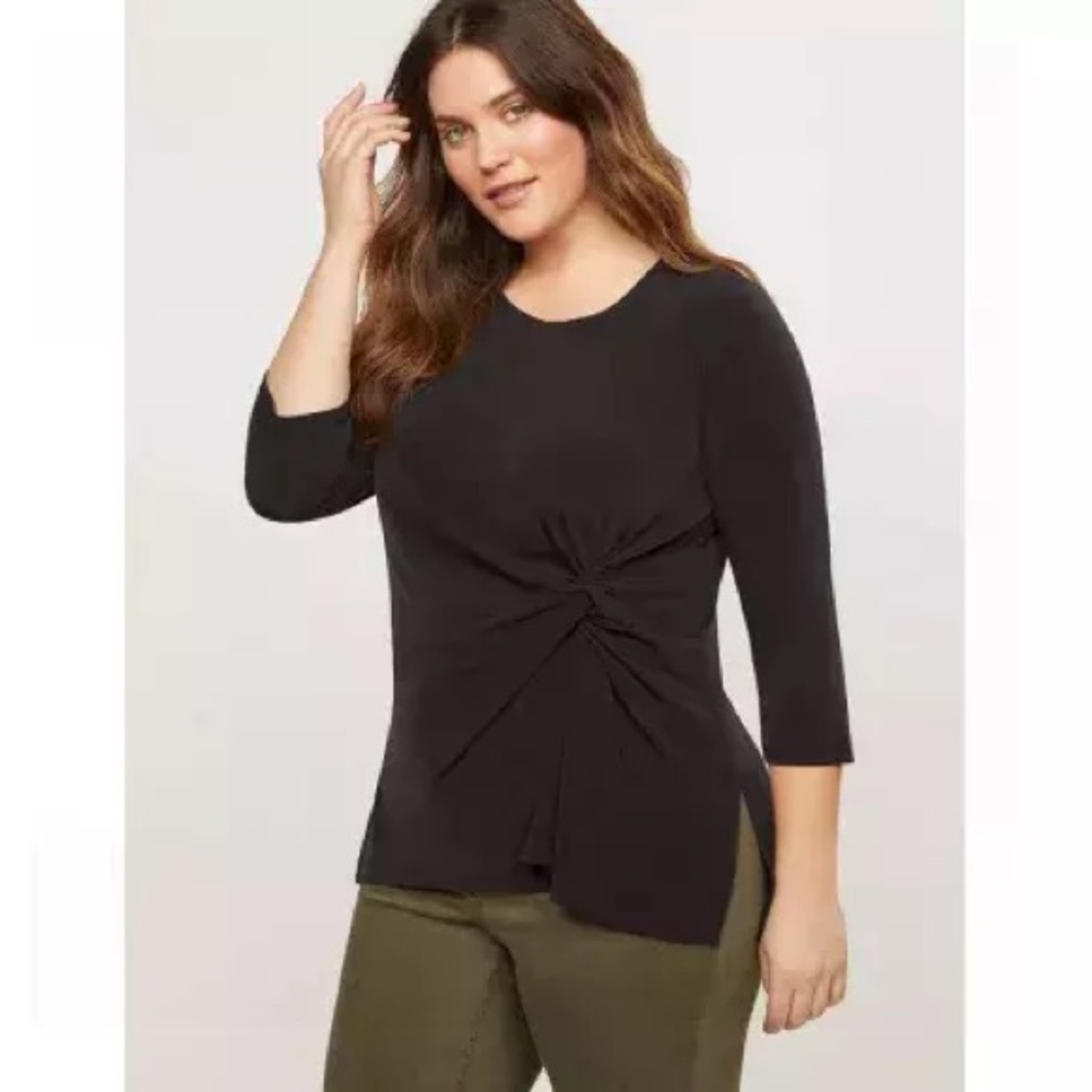 NWT Lane Bryant Black Twist Front Top XL 14/16 3/4 Sleeve Jersey Blouse